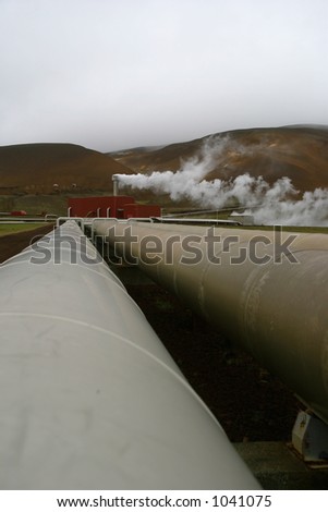 Hot Water and Steam pipes on a Geo-thermal power station in Iceland