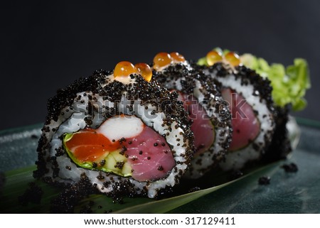 Ebiko (black caviar) Sushi rolls - japanese food style