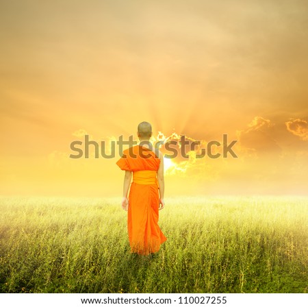 Monk Walk in grass fields and sunset