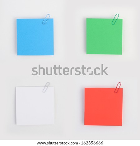 Color note paper with clip isolated on white background