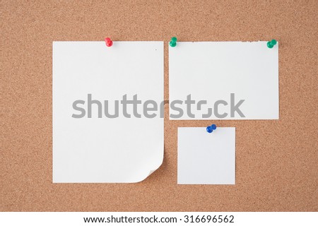 Pin Paper on cork board  for text and background