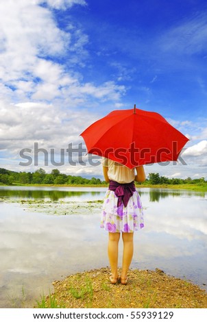 Red umbrella woman sky