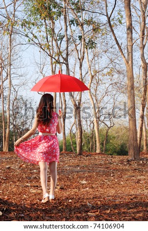 Red umbrella woman in Summer