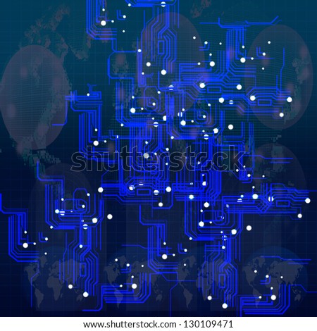 circuit of modern electronic technology  on world map use for technology background