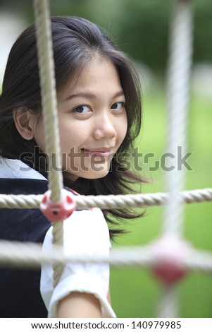 natural face with no make up of asian teen  shallow depth of field