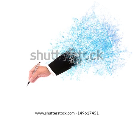 file of hand of business man writing through splashing water with empty space for fill purpose word