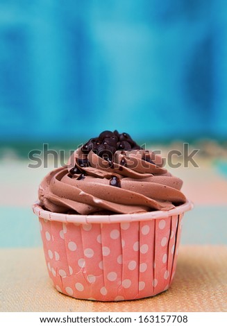 chocolate cup cake on table top
