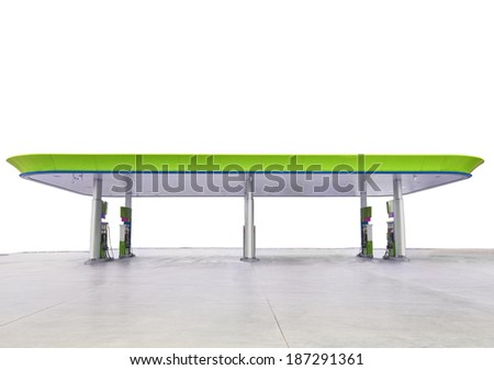 beautiful oil fuel gasoline service station under conception green and eco nature isolated white background for multipurpose decorative