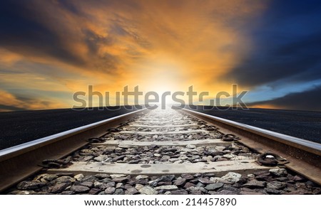 perspective of rail way against beautiful dusky sky use for land transportation and transport industry