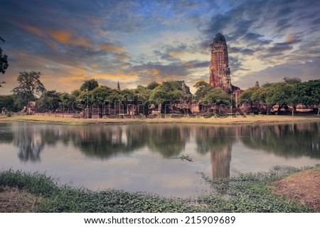 land scape of ancient and old  pagoda in history temple of Ayuthaya world heritage sites of unesco central of thailand important destination of tourist