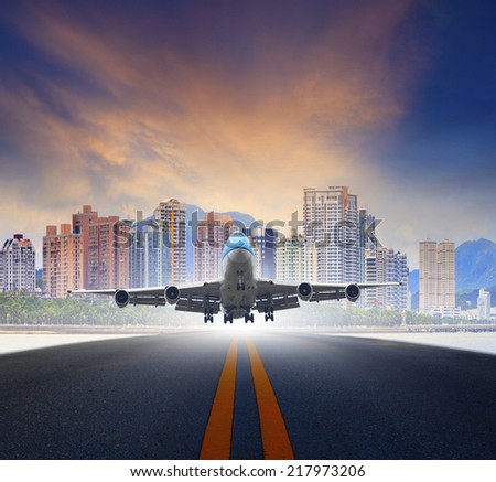 jet plane take off from urban airport runways use for air transportation and business cargo logistic industry