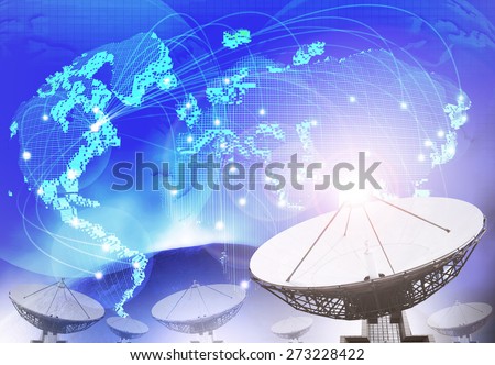 satellite dish with blue theme of world connecting technology use as multipurpose background,backdrop