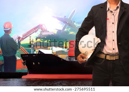 working man in ship port use for vessel ,nautical and import export transport logistic industry