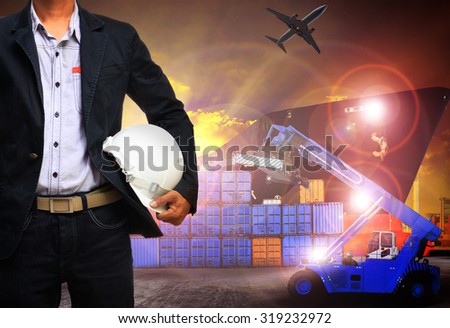 working man in shipping port,freight cargo ,logistic and import,export business
