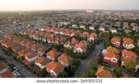 aerial view of home village in thailand use for land development and property real estate business