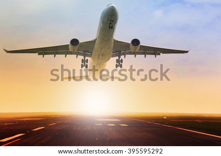passenger plane taking over airport runway use for air transport and traveling theme