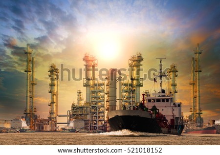 petroleum gas container ship and oil refinery background for energy nautical transportation