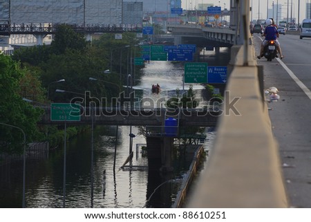 BANGKOK THAILAND - NOV 8: north of Bangkok areas full of flood water higher levels than expected,Donmuang Airport affected by flood on Nov 8 , 2011