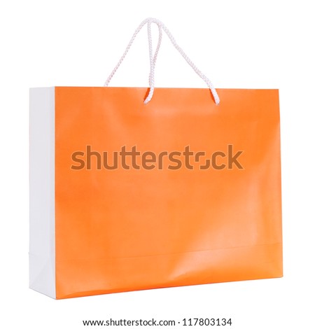 Orange shopping paper bag isolated on white with clipping path Orange shopping paper bag isolated on white with clipping path