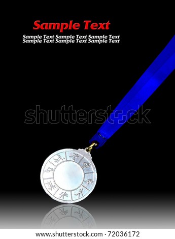 black background plain. stock photo : Silver plain metal medal isolated on lack background