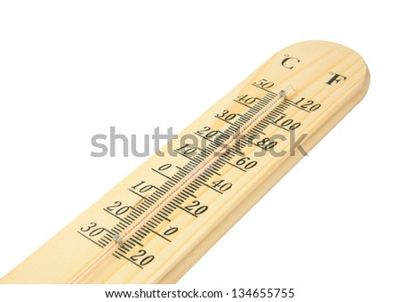 wooden thermometer isolated on white background