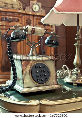 old-fashioned classic vintage telephone on the table