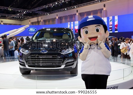 BANGKOK, THAILAND - MARCH 31: Unidentified male presenter with ford car at ford booth in The 33rd Bangkok International Motor Show 2012 on March 31, 2012 in Bangkok, Thailand.