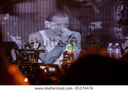 BANGKOK, THAILAND - SEP 23 : Linkin Park rock band performs live concert during thousand suns tour on September 23, 2011 in Bangkok Thailand.