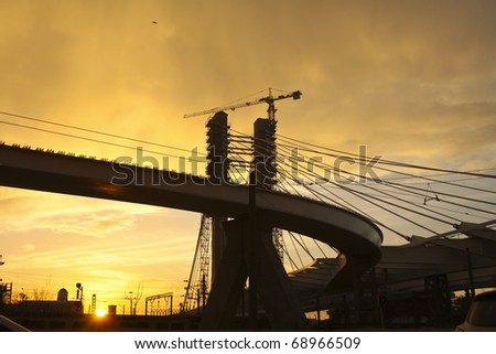 bridge construction - see the sunset in the background - Basarab bridge - Bucharest
