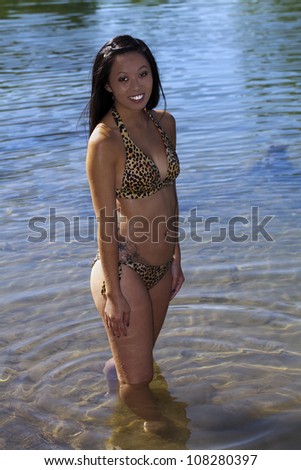 Skinny Black Teen Girl Bathing Suit by River Stock Photo - Image of girl,  woman: 43968470