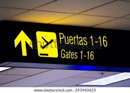 Airport Gates Sign In English And Spanish Peru