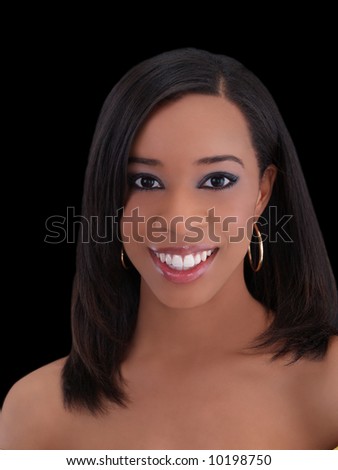 Attractive young black woman with big smile