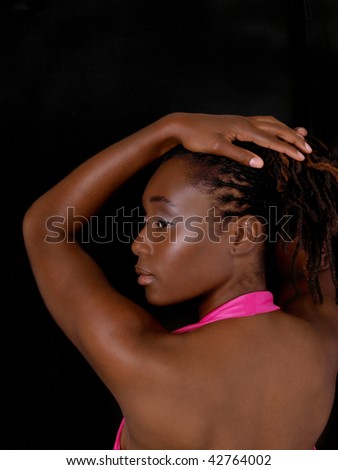 Young African American Woman profile portrait showing back
