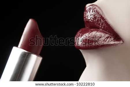 glamor red fashion lips with lipstick glow