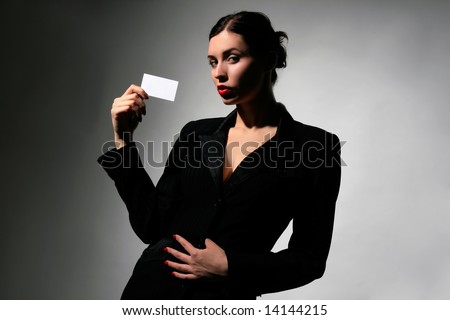 a business woman is holding blank visit card