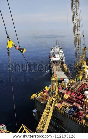 Oil Rig and Moored Loading Ship