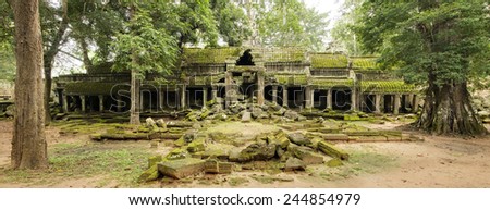 Panoramic image of the derelict north entrance of Ta Prohm temple, Angkor Wat, Cambodia