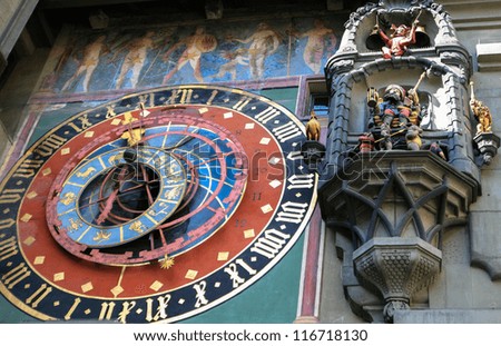 BERN - MAR 22: Detail of the Zytglogge on Mar 22, in Bern, Switzerland. The Zytglogge is the landmark medieval clock tower in the Old City of Bern. It is one of the most recognizable symbols of Bern.
