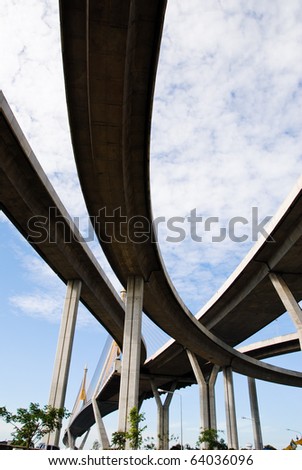 stock photo : High bridge over the river background skyscraper