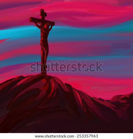 Jesus Christ Crucifiction vector illustration  hand drawn  painted