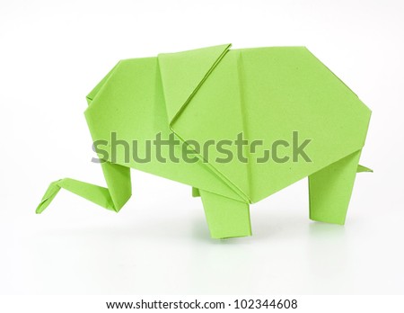 green origami elephant