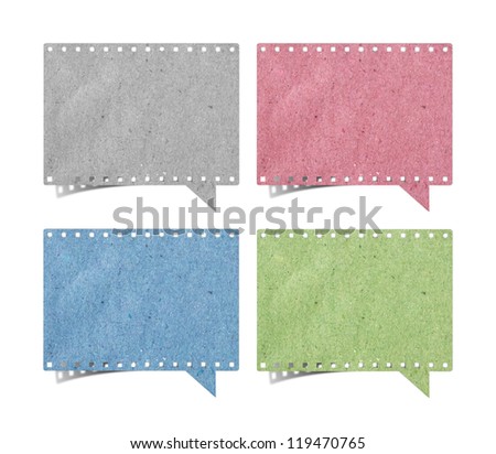blank film strip speech bubbles recycled paper craft stick on white background