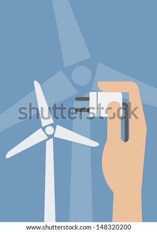 hand hold eco power plug and Wind turbines vector