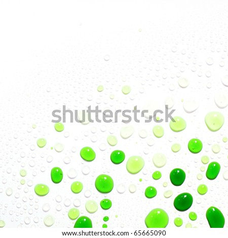 green water drops on white background