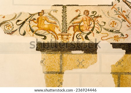 Orange, France - 26 June 2012: Roman mosaic in Orange, Southern France