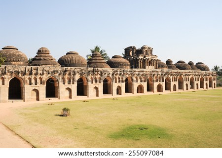 Ancient ruins of Elephant Stables at Royal Centre on Hampi, India