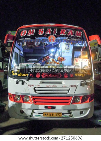 Sagar, India - 31 January 2015: a semi sleeper & sleeper coach bus at Sagar on India