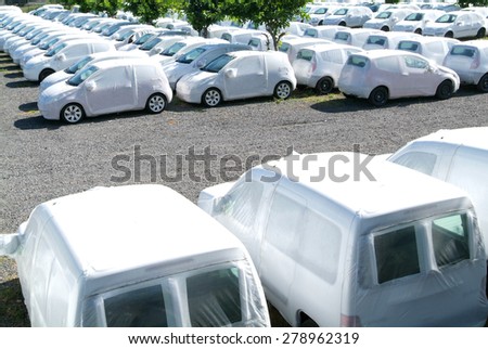 Group of packed cars at la Reunion island