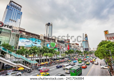 BANGKOK, THAILAND - NOVEMBER 25, 2009: The big automobile stopper on one of the central streets of Bangkok. The basic problem of the Asian megacities is the complicated traffic.