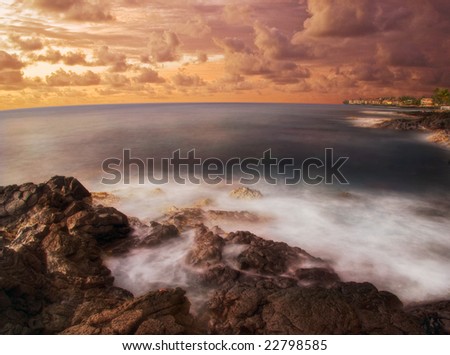 Delicate sunset of Hawaii. Photographed in Kona on Big Island. Hawaii. USA